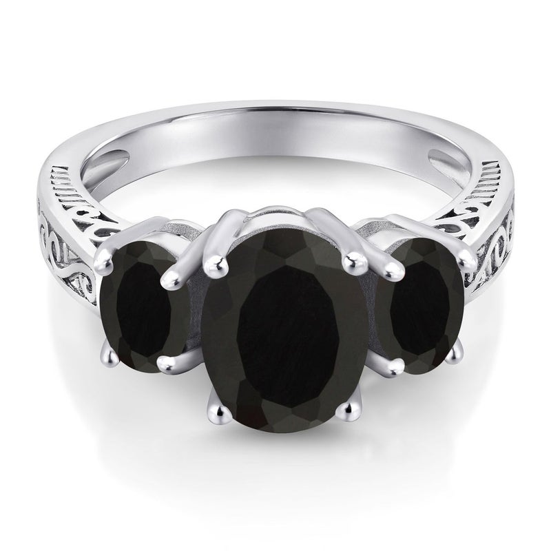 Gem Stone King 2-3 Cttw Gemstone Birthstone 3-Stone Engagement Ring | 925 Sterling Silver | Three Stone Wedding Anniversary Promise Ring For Women | Oval 9X7MM and 6X4MM | Available in Size 5-9 - Image 3